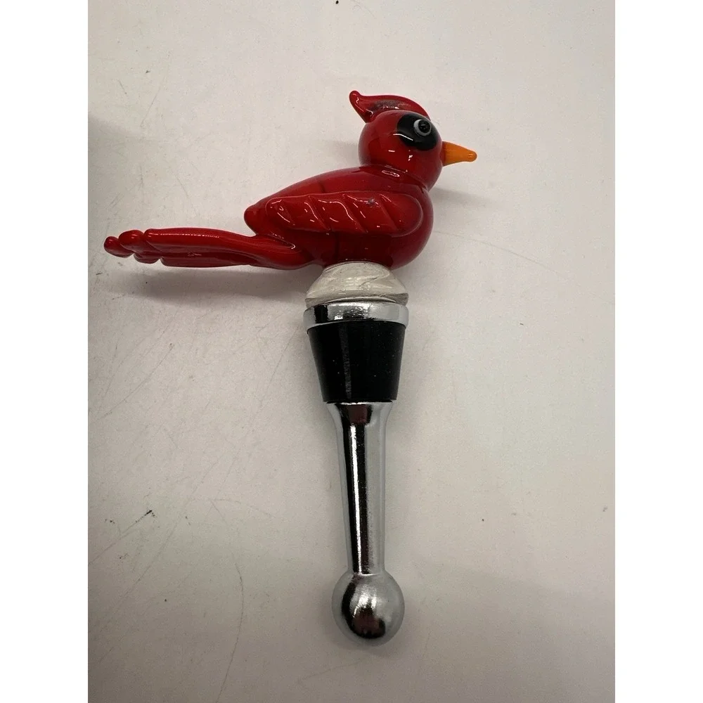 Cardinal Bird Wine Bottle Stopper Glass Red Bird Bar Gift New